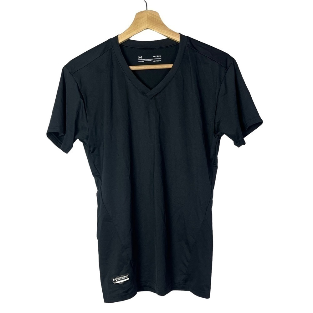 Under Armour Heatgear Black Fitted Compression V-Neck‎ Athletic Top L